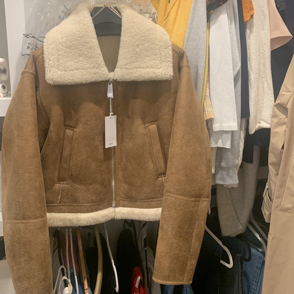 MANGO Shearling-lined leather-effect jacket XL